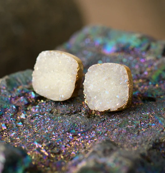 Женские серьги, уникальные натуральные серьги-гвоздики Drusy, дизайнерские богемные серьги, американские европейские ювелирные изделия Drusy, Прямая поставка