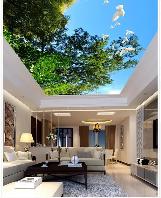 Árboles cielo azul cielo techo 3D sala de papel tapiz paisaje techos 3D