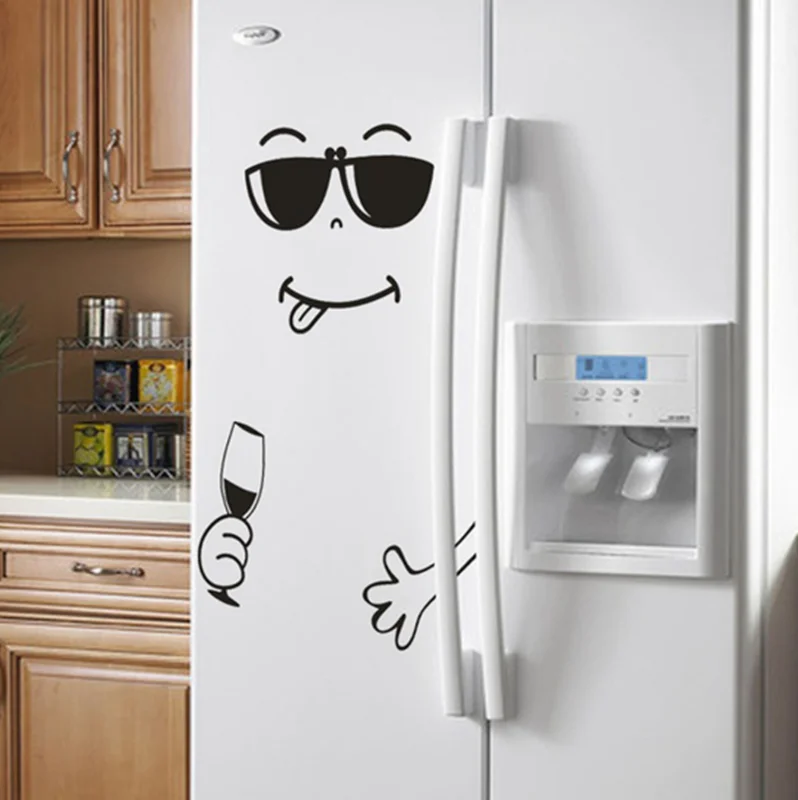 Cute Sticker Fridge Happy Delicious Face Kitchen Fridge Wall Refrigerator Vinyl Stickers Art Wall Decal Home Decor