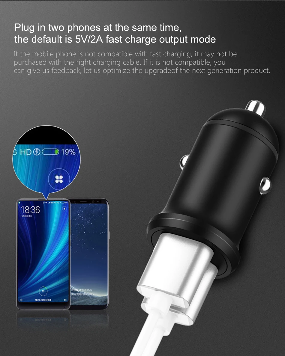 !ACCEZZ Mini Dual 2 Port USB Car Power Fast Charger Adapter For iPhone 7 Plus 6 5S 4S XS MAX XR Huawei P10 Samsung Galaxy S8 S7 (6)