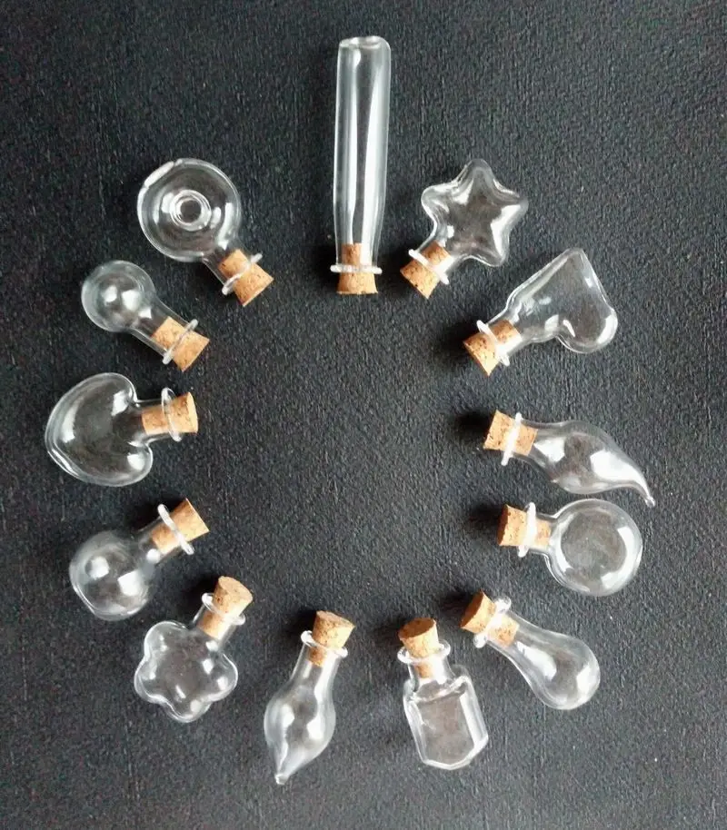 

(100pcs) 1-2 ml Mini Glass Bottles Favors Souvenir Charm Glass Bottle with Cork DIY Wish Pendants