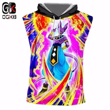 OGKB Hot Sale Men's Hooded Tank Top Printed Dragon Ball Beerus 3D Cap Singlets Man Workout Fintess Sleeveless Hoodies Pullovers