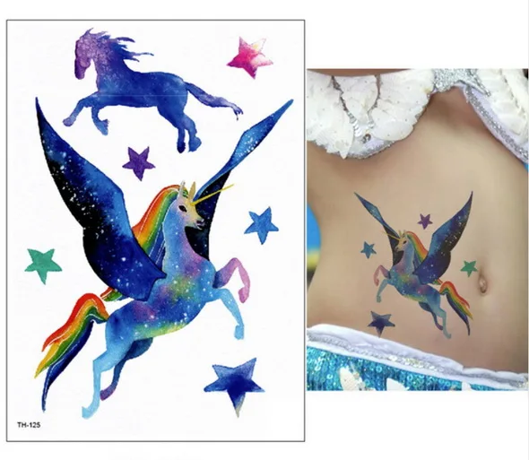 Мультяшный цветной градиентный Единорог сказочные временные тату-стикеры для детей водонепроницаемые флеш-тату подарок для девочек боди-арт - Цвет: TH125