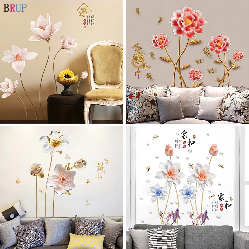 

24 Kinds Large Flowers Wall Stickers Bedroom TV Sofa Romantic Flowers Home Decors DIY Mural Art Wall Decals Vinyl Wallpaper