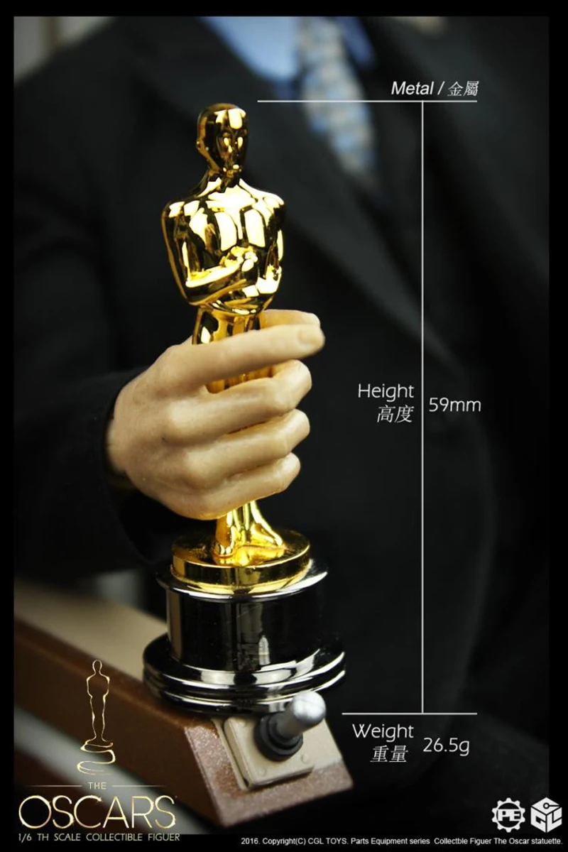 

59mm Collectible 1/6 Scale Small Golden Statue Figure Oscar Statuette Action Figure Toys Gift for Collection