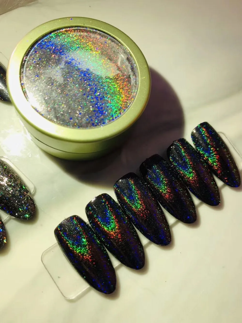 

Black Galaxy Holographic Pearl Pigment Flakes Rainbow Effect