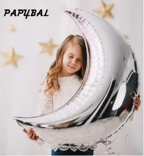PAPYBAL Moon/Star/Rainbow/Unicorn/Love alloons алюминиевая фольга Air Globos Свадебные украшения для детского дня рождения вечерние принадлежности - Цвет: 32inch Moon Sliver