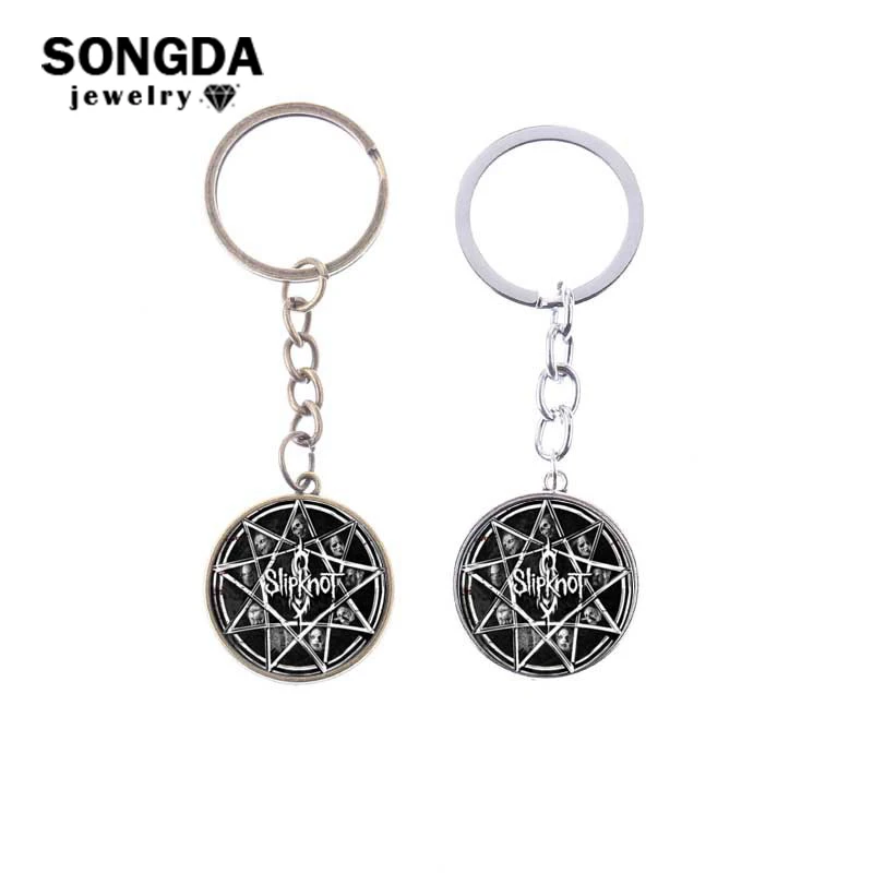 

SONGDA Trendy Slipknot Keychain Music Rock Band Logo Glass Cabochon Key Chain Hip Hop Style Alloy Key Ring Fans Souvenir Jewelry