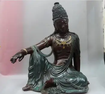 

China Buddhism Old Copper Bronze Comfortable Guanyin Kwan-yin Buddha Statue fast