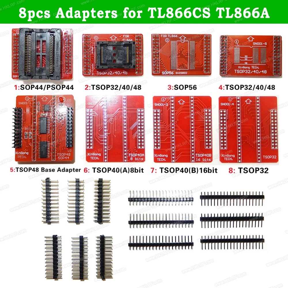 

8Pcs TSOP32 TSOP40 TSOP48 SOP44 SOP56 Adapter kit for MiniPro TL866A TL866CS TL866II Plus USB Universal Programmer