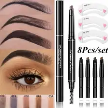 8 шт./компл. автоматический карандаш-подводка для глаз карандаш для бровей ручка с 4 шт. Замена кисть для пудры с 3pcs брови Трафареты Косметика для макияжа инструменты