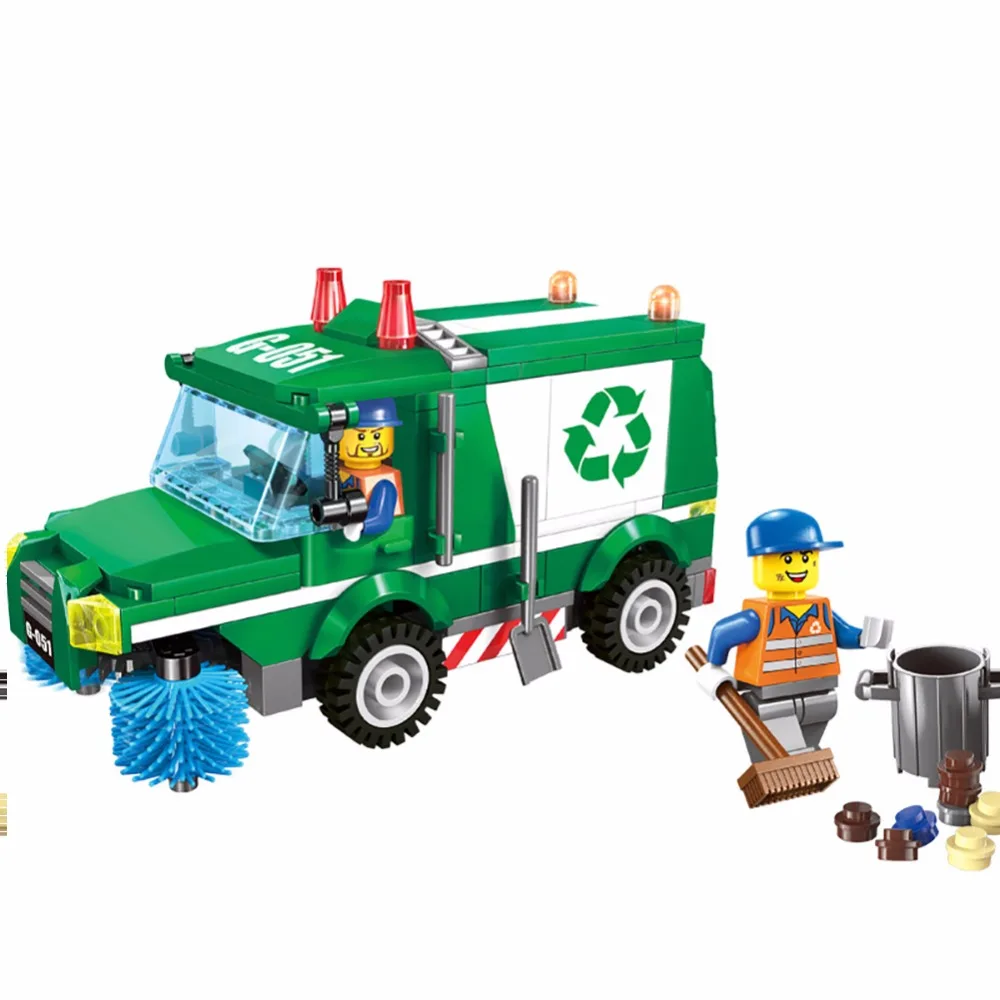 City Sanitation Garbage Truck Building Blocks Urban Sanitary Workers Minifigures Educational Bricks Toys Compatible font b
