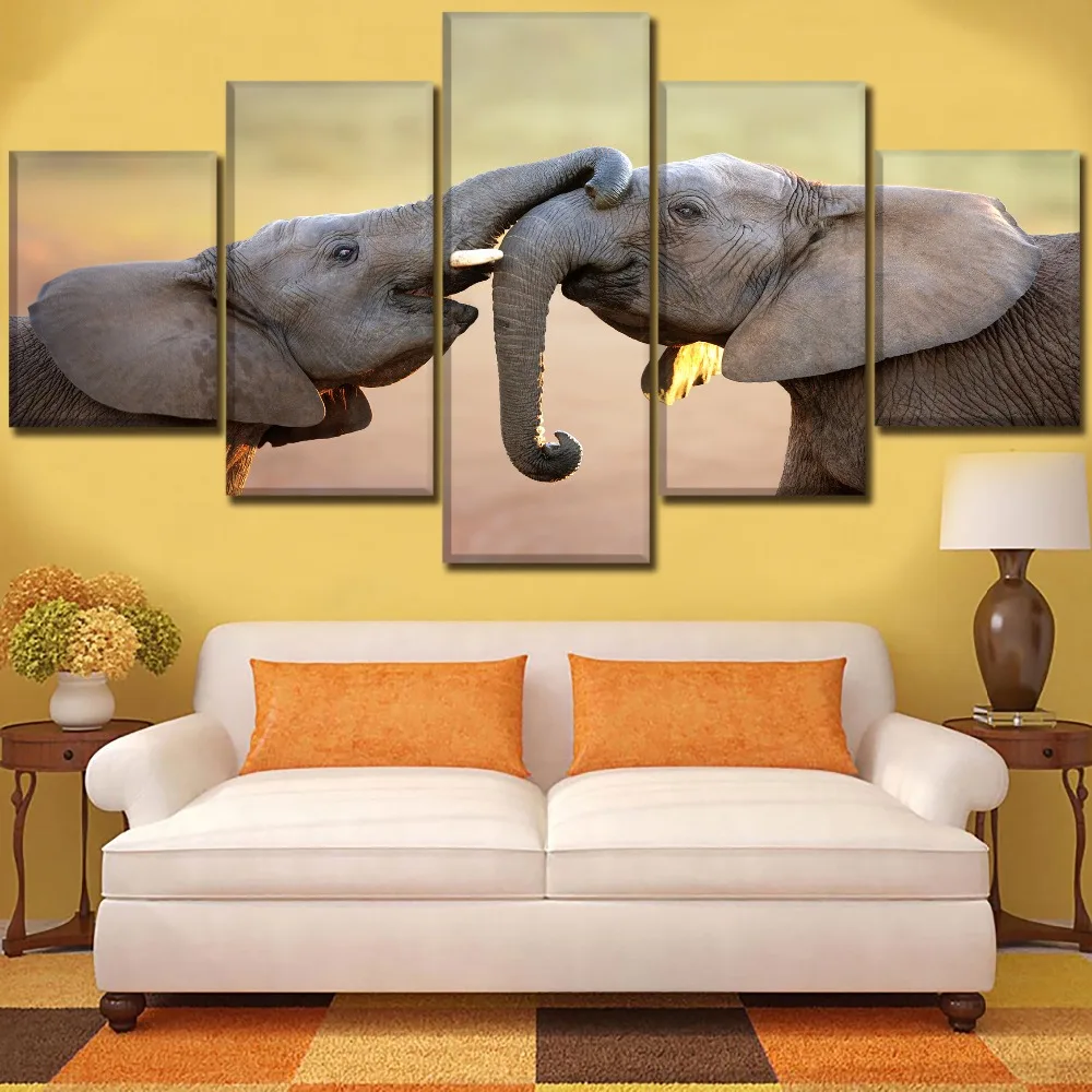 

5 Piece Interplay Wildlife Elephant Poster Top-Rated Canvas Printing Modular Picture Modern Artwork Home Wall Decor Framework