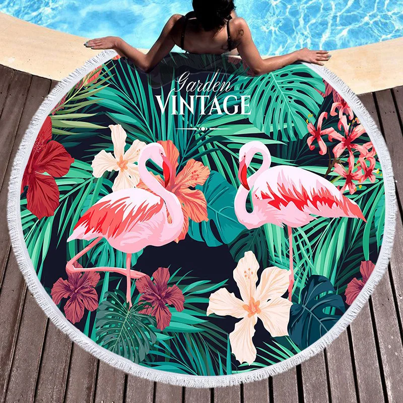 

Summer Large Round Beach Towel Circle Microfiber Tassels Beach Towels Flamingo Bath Mat Serviette De Plage Dropsipping