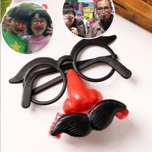 

1pc Humor Toy Funny Clown Glasses Costume Ball Round Frame Red Nose Whistle Mustache False Nose Hair blow out dragon joke toys