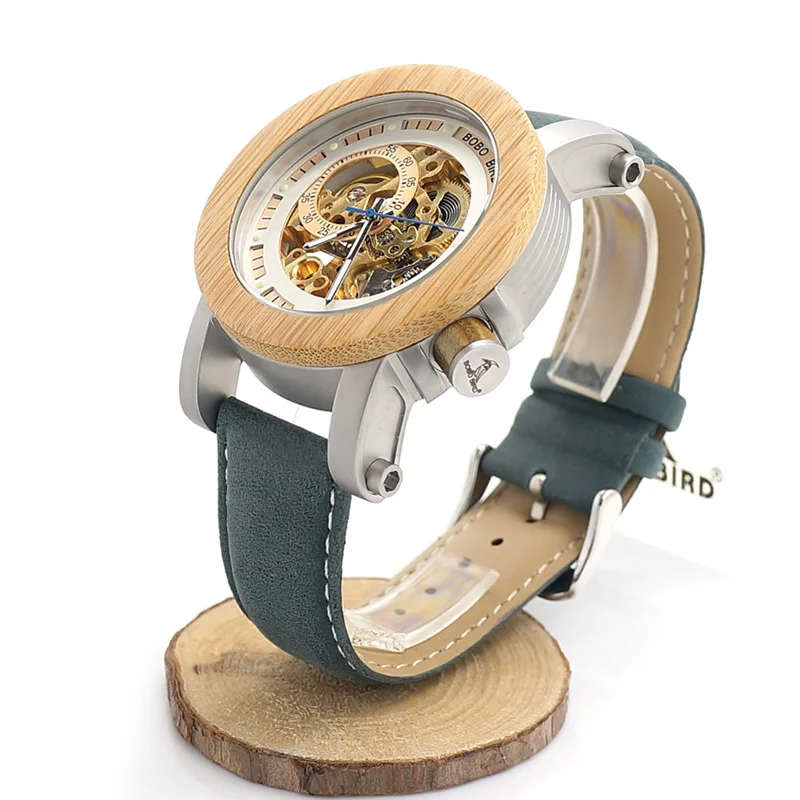 Бобо птица Шестерни Для мужчин часы Элитный бренд механические часы зеленый из натуральной кожи деревянные наручные часы relogio masculino B-K13