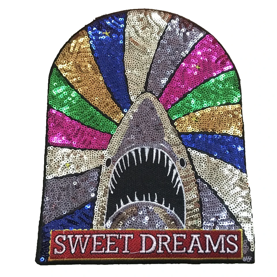 

SWEET DREAMS Shark Patches Iron on Applique Sequined Big Motif Animal Patch for Clothes T-shirt DIY Decoration Accessories 1pc