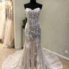 Блестящая Аппликация Русалка Свадебные платья милое кружевное платье-корсет для невесты Vestido de noiva