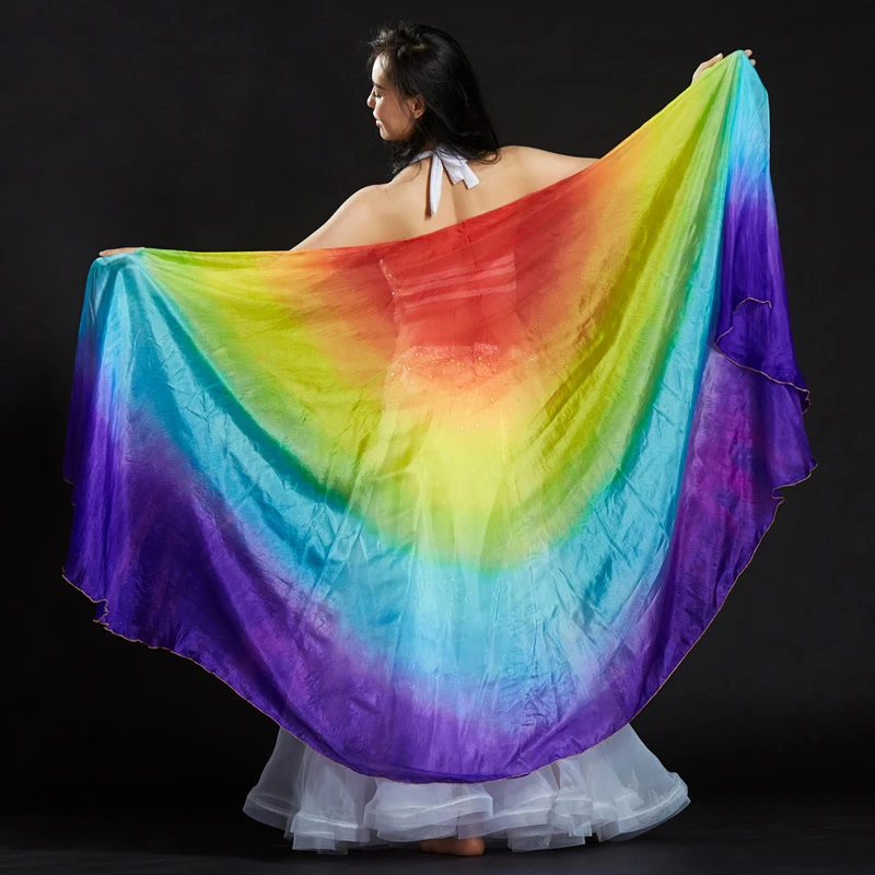

Gradually change Half Moon Veil 250 x 114cm wings Performance Props Colored Scarf Belly Dance Accessories 100% Silk Veil Dance