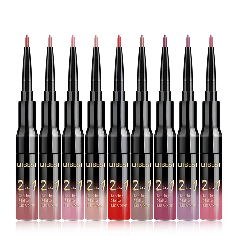 

Best 2-in-1 Lip Gloss Lip Liner Double Lip Gloss Pen Matte Non-stick Cup Liquid Lipstick QQ99