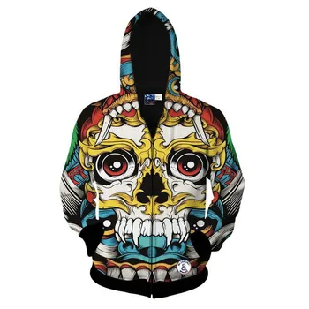 

Newest Harajuku style Skull 3D Hoodies Men Zipper Sweatshirt Outerwear Fashion Men/women Tide brand clothing Streetwear hoodie