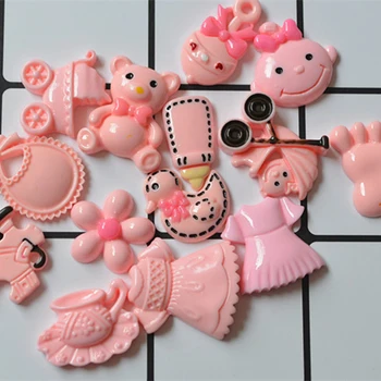 

70pcs/Lot Kawaii Baby Carriage Stroller Trolley Resin Flatback Cabochons DIY Hairbow Center Phone Case Baby Shower Decoration