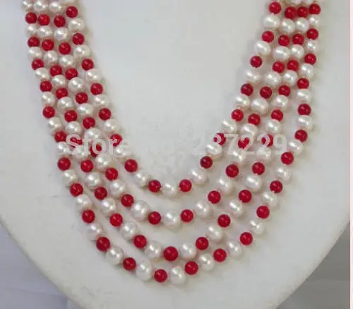 

HOT## Wholesale XSZ2014 ^^100"surprising 6mm red coral +akoya PEARL white pearl Necklace