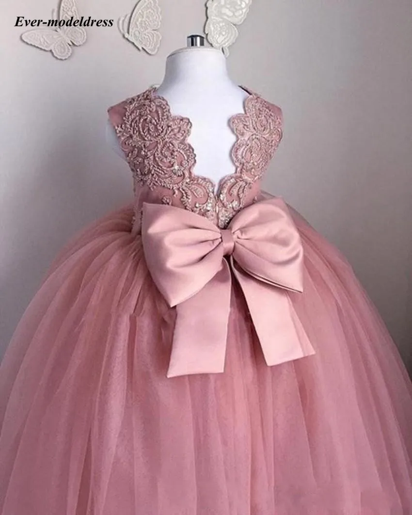 Preise Schöne Blume Mädchen Kleider 2020 Oansatz Ballkleid Großen Bogen Appliques Lange Kleine Pageant Kleider Mädchen Erstkommunion Kleider Günstige