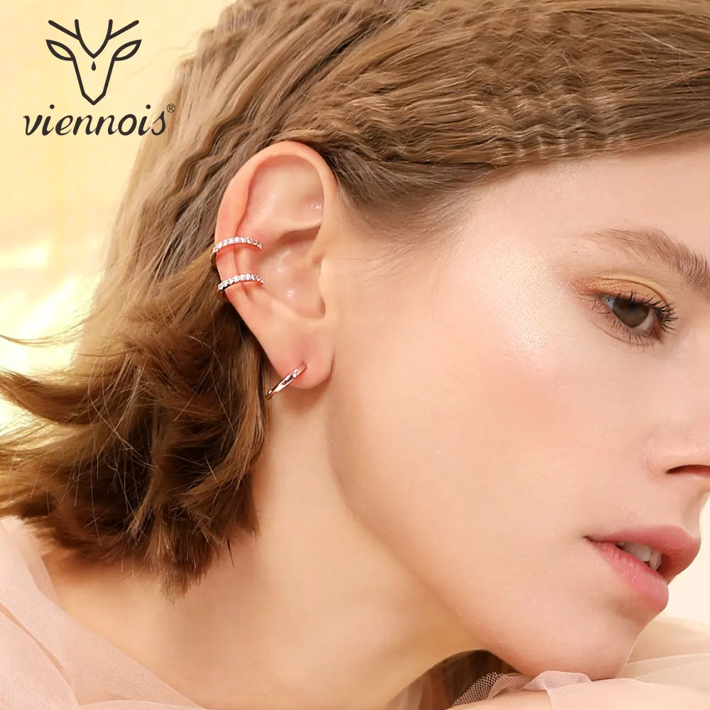 Viennois серьги манжеты для ушей клипсы костей из розового золота со стразами