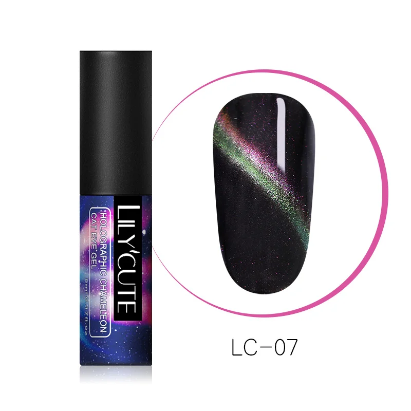 LC-Laser-07 LILYCUTE, 5 мл, 7D, Магнитный Гель-лак для ногтей, сияющий мерцающий фиолетовый, зеленый, смешанные цвета, долговечный Гель-лак для ногтей - Цвет: LC-Laser-07