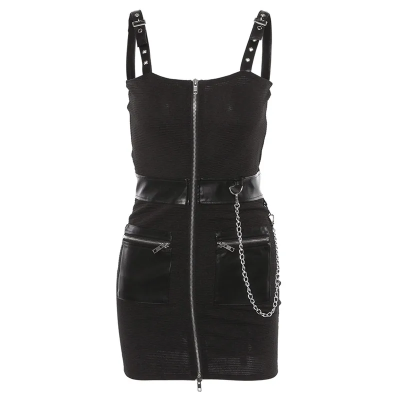 Winter Black Sleeveless Front Zipper PU Halter Womens Dresses New Arrival 2019 Sexy Dresses Robe Sexy Club De Nuit GYD1732228 (2)