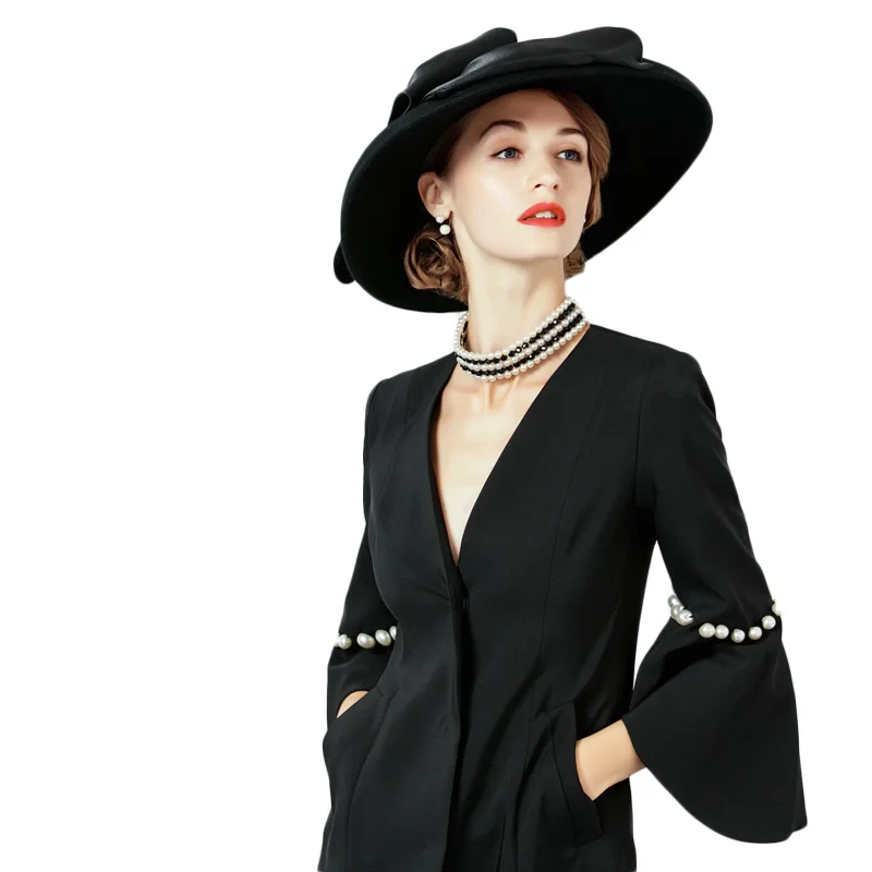 Fs Women Black Hat Large Wide Brim Wool 