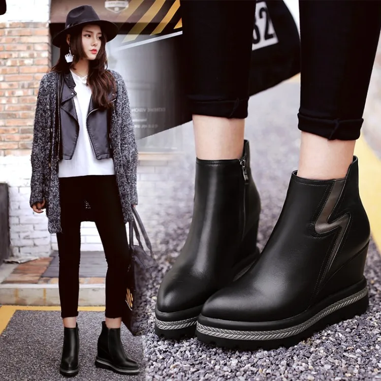 

34-41Women 's Boots 2016 Fashion casual simple colors genuine leather wedges boots