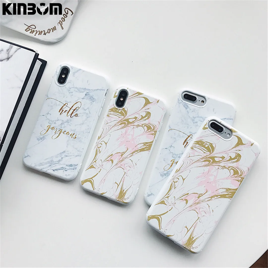 KINBOM For Iphone 6 6splus Candy Color Marble 7 8plus X Abstract Art Letter Painted Back Cover Fashion Soft Cases | Мобильные