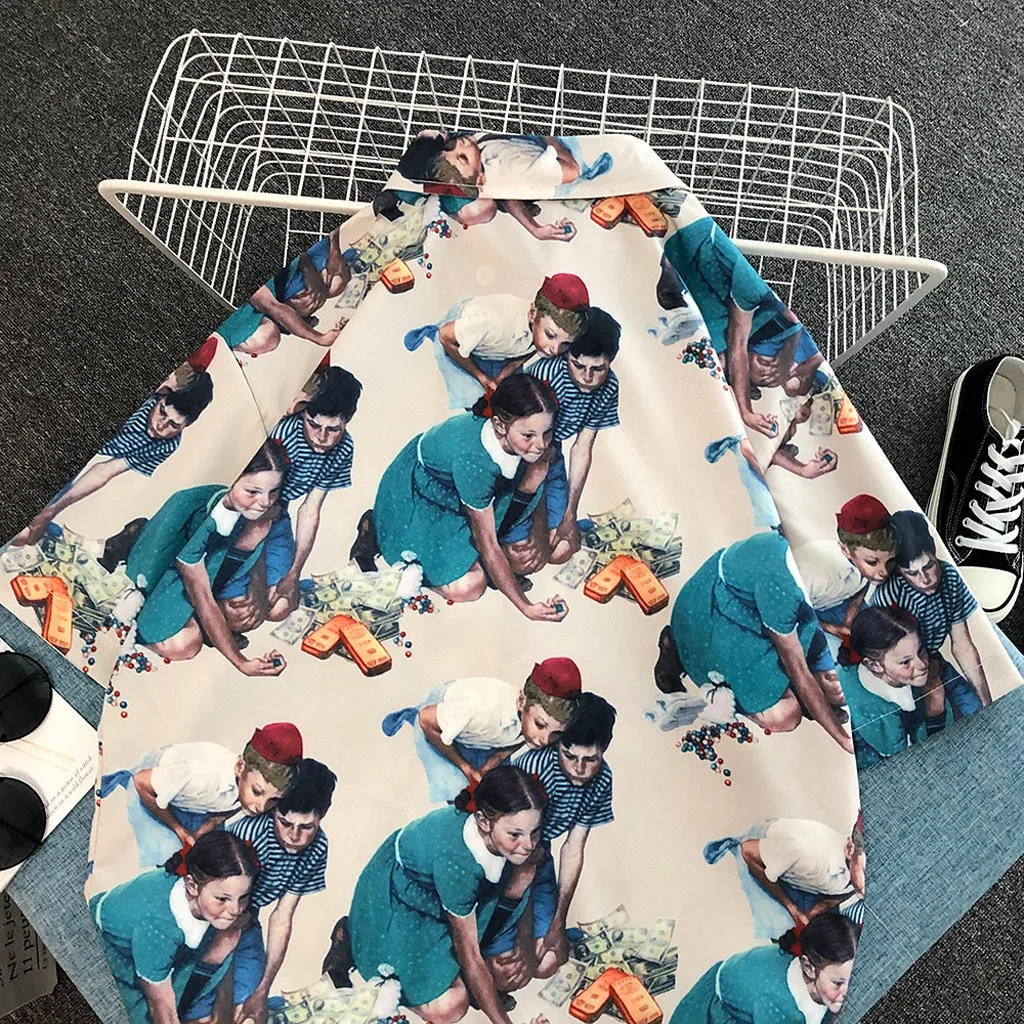 Womail 2019 القادمون الجدد قميص الرجال قصيرة الأكمام فضفاضة أزياء رجالي الصيف بدوره إلى أسفل طوق عارضة المطبوعة قميص هاواي صيفي