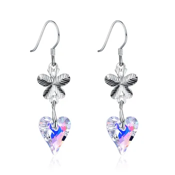 

Fine Jewelry Heart Crystal From Swarovski Drop Earrings Real S925 Sterling Silver Leaf Earring For Women Engagement Party Gifts
