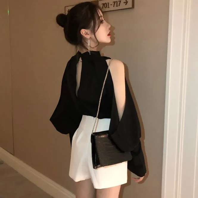 

2019 Women Hollow Out Off Shoulder V-Neck Long Sleeve Blouse Chiffon