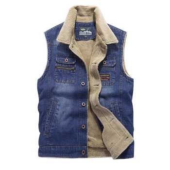 

Autumn Denim Vest Men Casual Cotton Fleece Warm Single Breasted Jeans Waistcoat Male Plus Size M-4XL Sleeveless Vest For Men