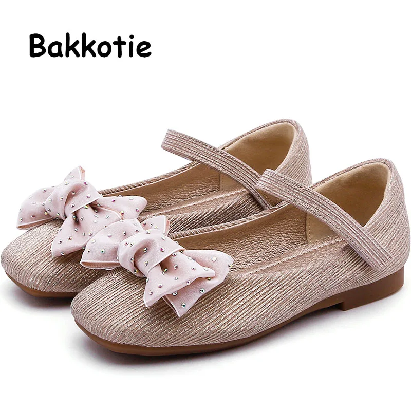 Bakkotie/2019 г.; модная Осенняя обувь для девочек с бантом и стразами; Туфли Mary Jane на плоской подошве; Новинка; детская обувь из искусственной