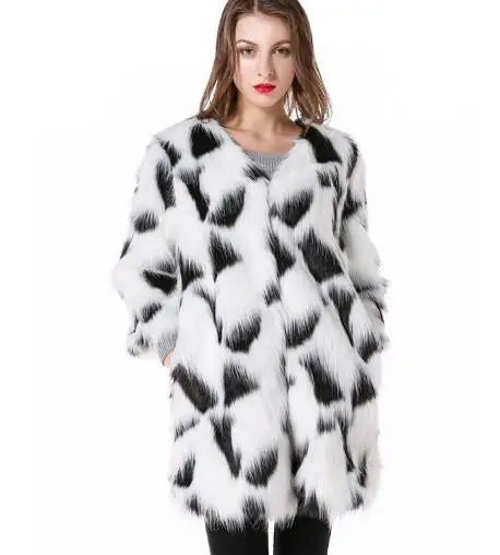 

S/2xl Women Winter Autumn Long Section Furry Jacket Manteau Femme Hiver Abrigo Mujer Black Whit Mixed Color Fake Fur Coats K1161