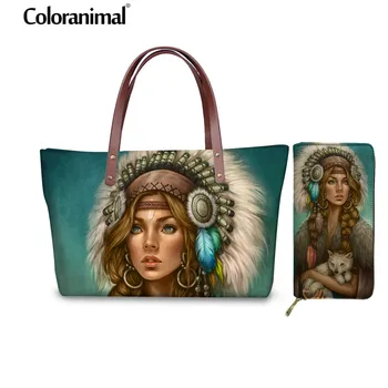 

Coloranimal Black Girl Magic 2pcs Set Handbags Women Fashion Black Art African Girl Printing Handbag &Leather PU Purse Lady Bag
