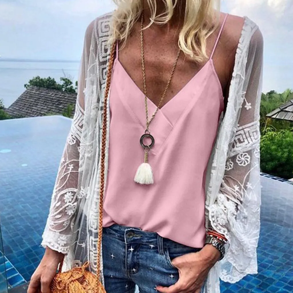 

Zanzea Boho Clothing Plus Size S-5XL Summer Women Strappy Tank Top Solid Color V-neck Sleeveless Top blusas mujer de moda 2019