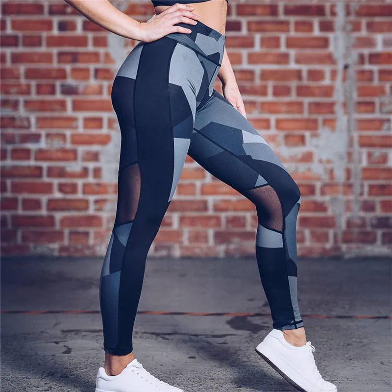 Mesh Stitching Print Leggings For Women Fashion Elastic