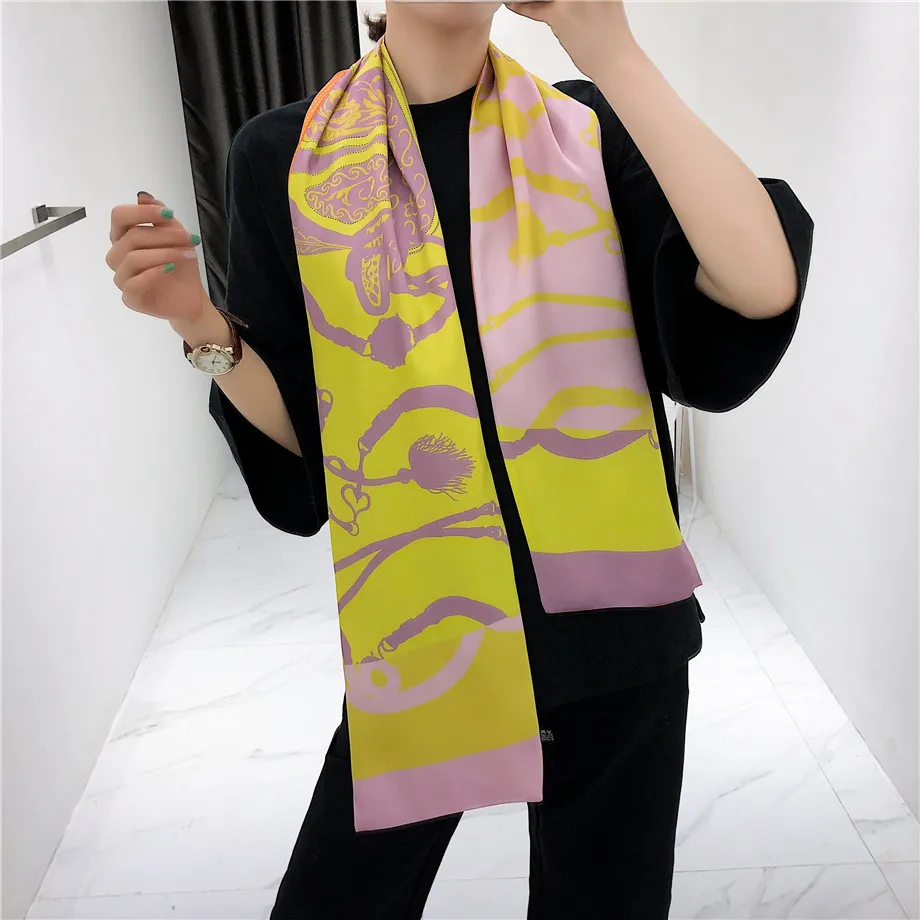 160cm Luxury Brand New Design Tassels Chain Twill Scarf Double-deck Women Scarf Head Silk Scarves Wraps Neckerchief For Ladies - Цвет: 3