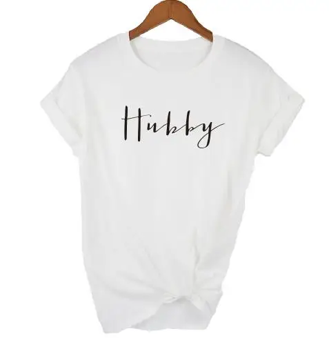 PADDY дизайн медовый месяц свадьба Mr and Mrs sevened Hubby Wifey футболка Повседневная короткий рукав с буквенным принтом Tumblr женская футболка - Цвет: white t black HUBBY