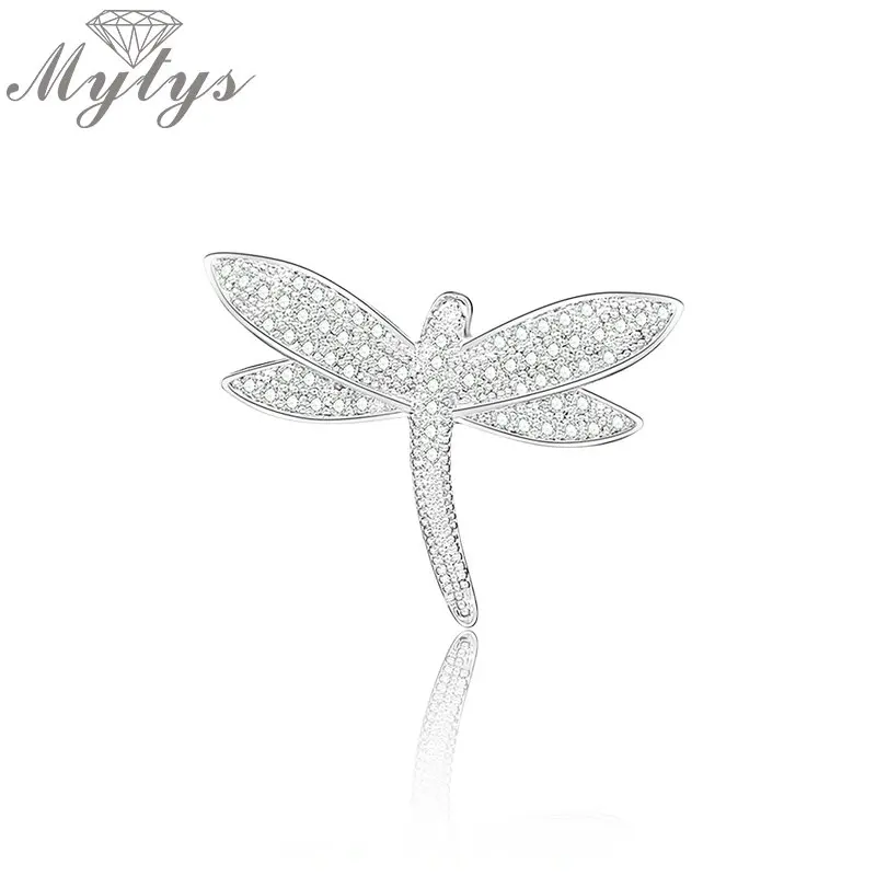 

Mytys Full Setting Rhinestone Dragonfly Brooch Pins Silver Color Cute Animal Insert Brooches Pins for Kids Women Dress Coat X336