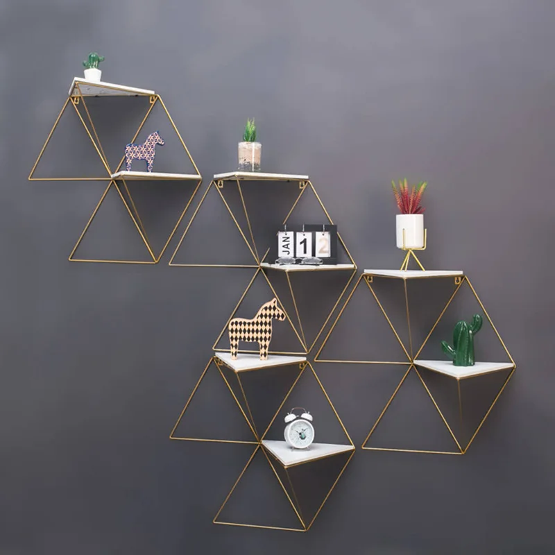 Nordic Geometric Gold Wall Shelf Creative Iron Crafts Shelves Wall Decoration Multi Function Storage Living Room Home Decoration Aliexpress