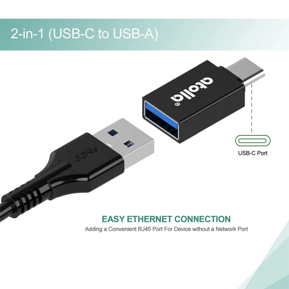 Atolla USB 3,0 Hub Ethernet с USB C сетевой адаптер переменного тока, 3 Порты и разъёмы USB разветвитель Gigabit Ethernet концентратор для Macbook, Mac Pro/mini, iMac