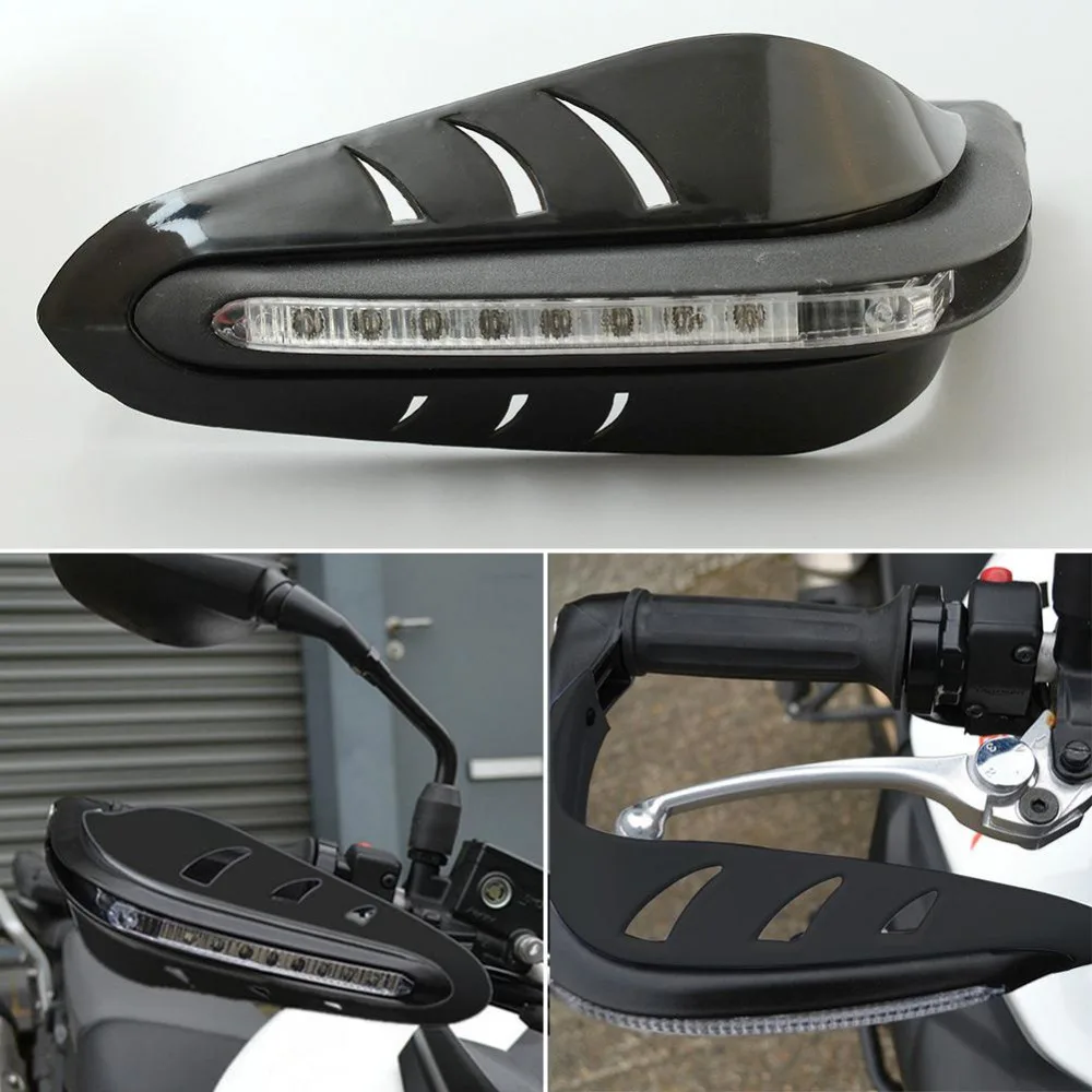 

Cool Black Motorbike Motorcycle Handguard Protector Brush Guards LED DRL Signal Daytime Runing Light Lamp