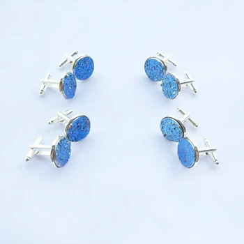 

Bismuth Crystal(16mm) Silver Bullet Cufflinks in French Style with Blue Metallic Luster for Men Exquisite and Elegant